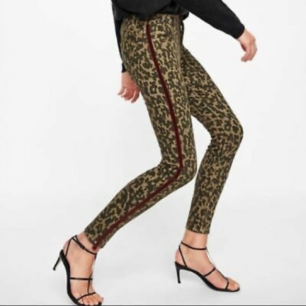 Zara leopard print velvet stripe skinny jeans 34/2